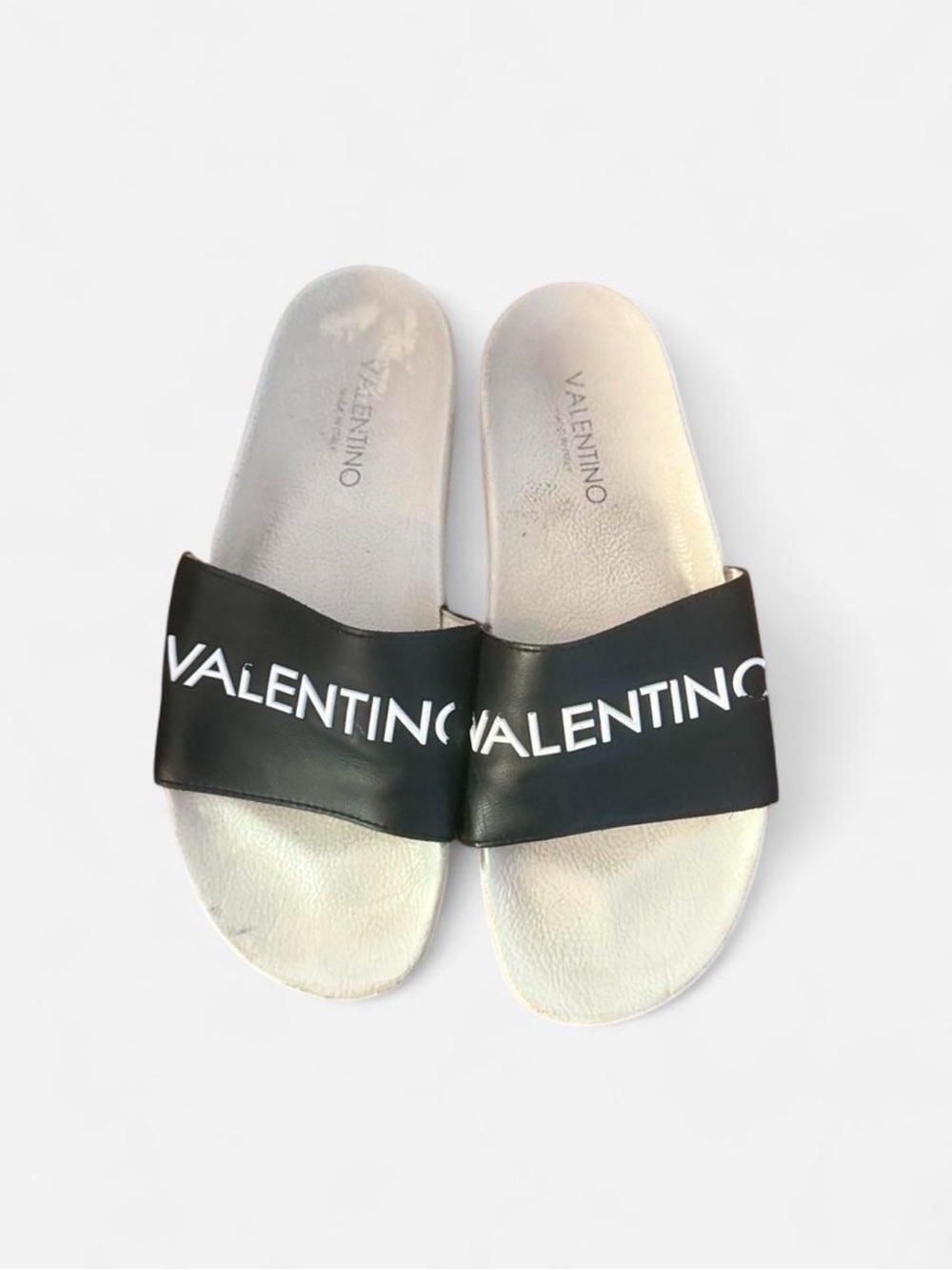 Valentino Black and White Slide Sandals